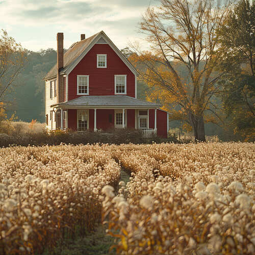 red-farmhouse-field-wildflowers